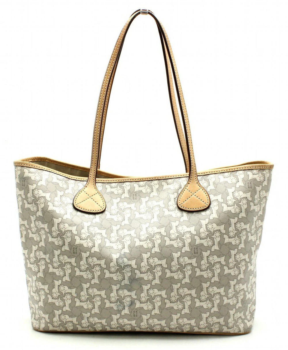 Celine Sulky Logogram Carriage Tote Bag Shoulder Canvas Leather Gray